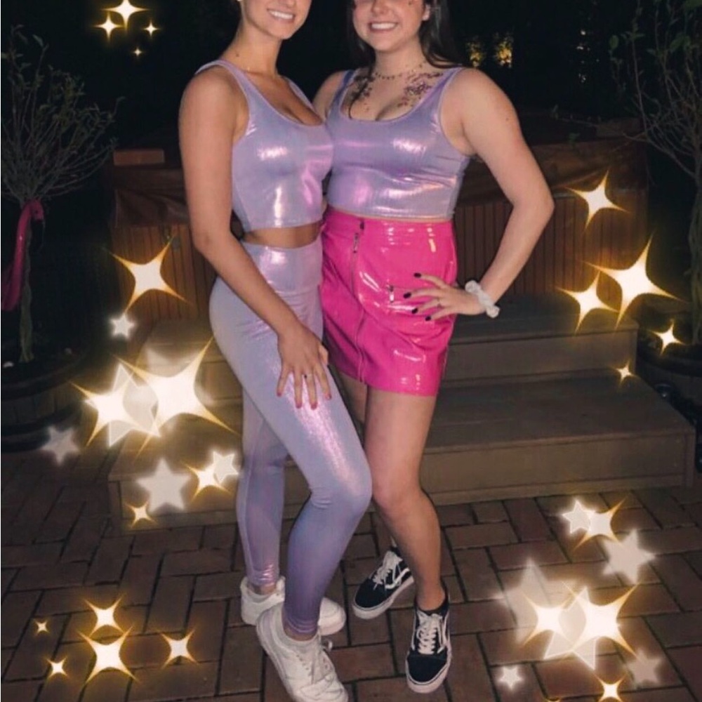 Purple metallic two piece set tank top and leggings. Wore once for Halloween!